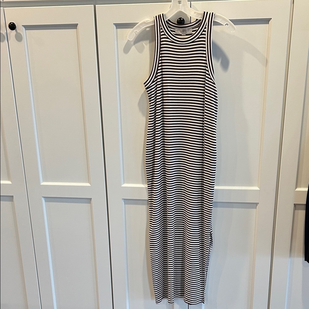 LOFT Brown and White Striped Maxi Dress